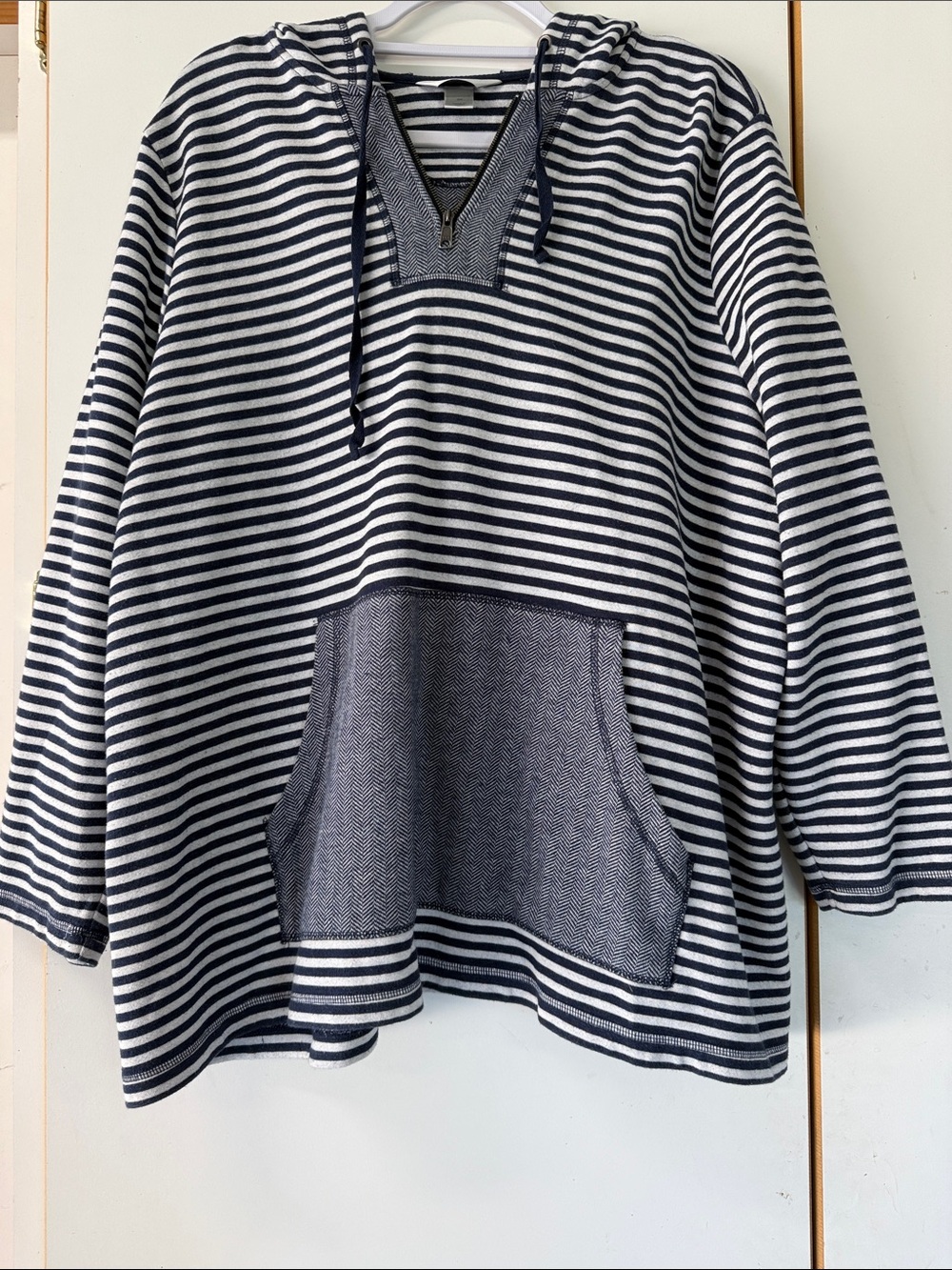 CJ Banks Navy and White Striped Hooded Sweatshirt